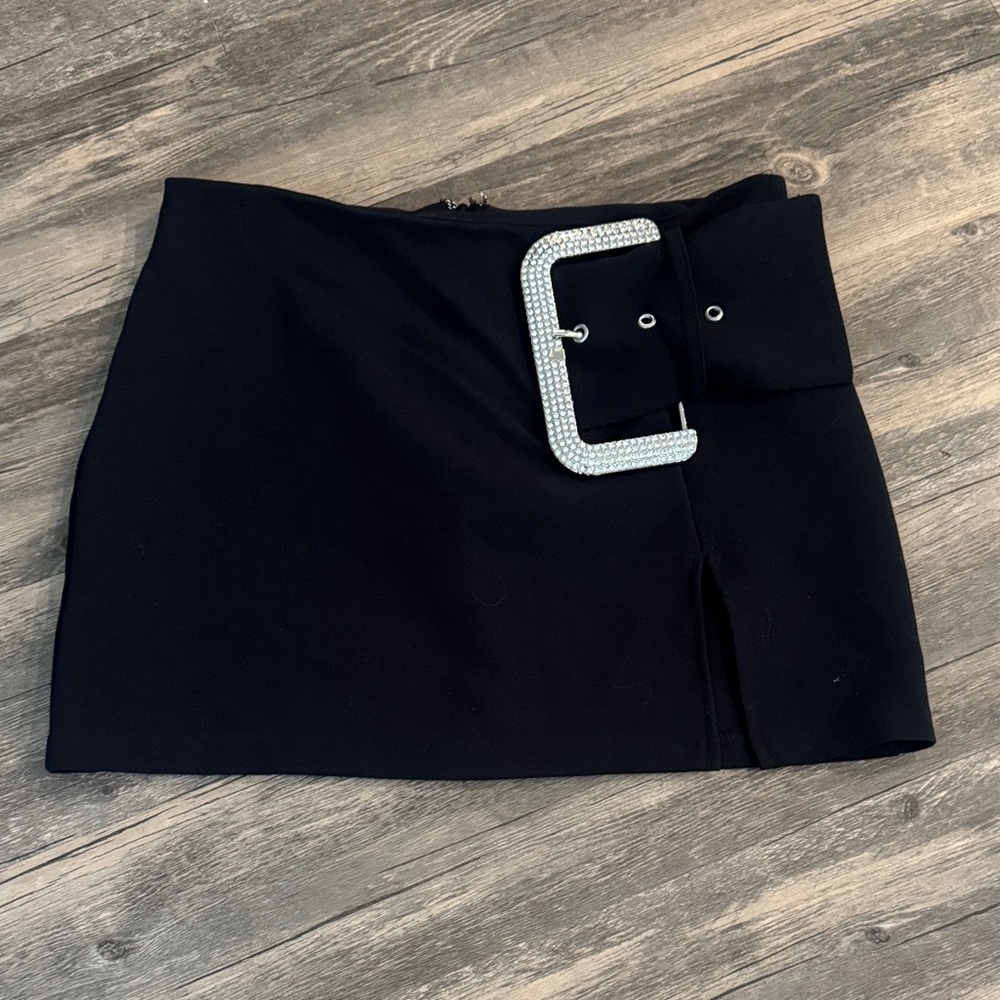 Forever 21 Black Mini Skirt with Rhinestone Buckle